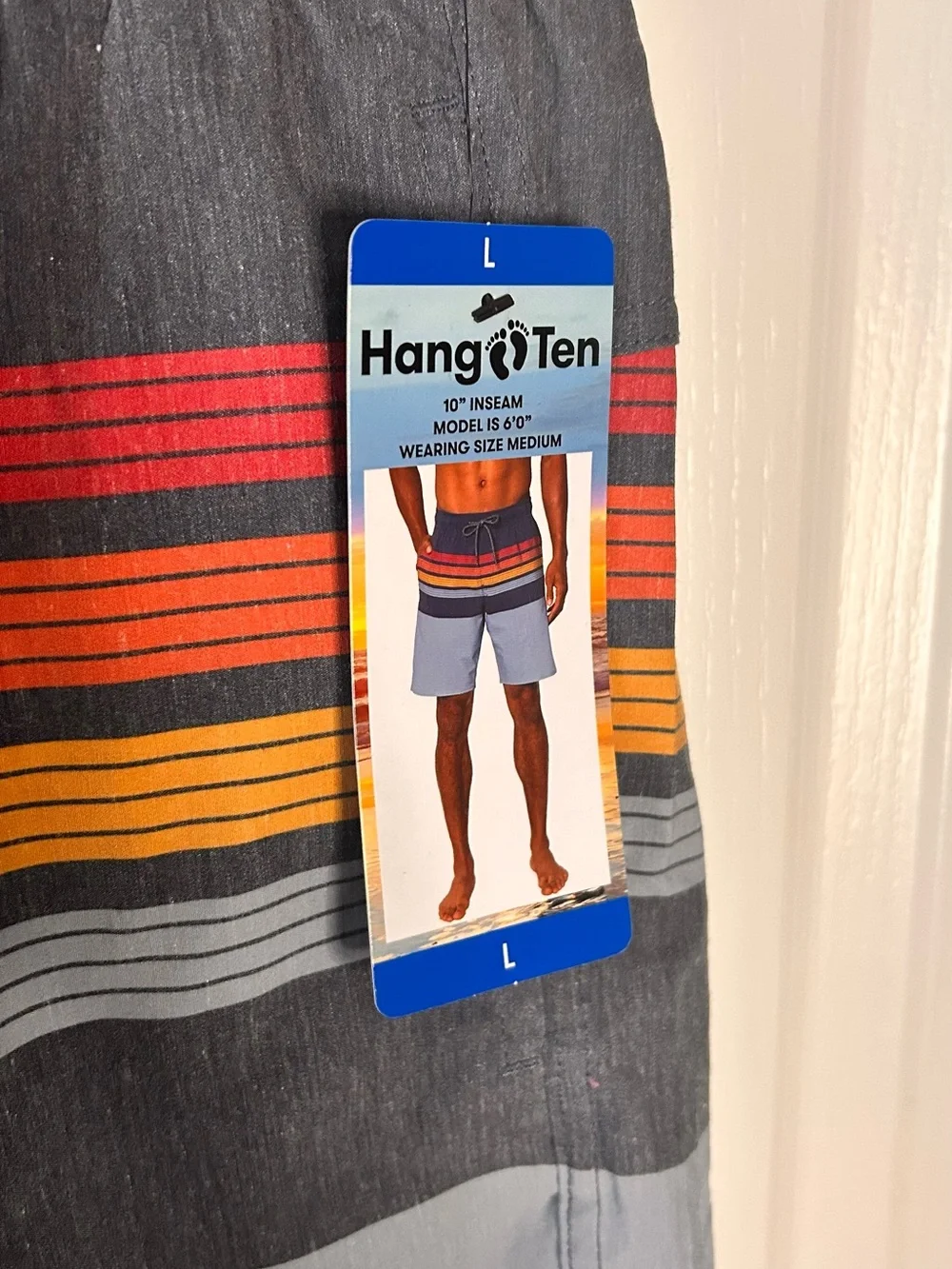 Hang Ten Mens Swim Trunks L Gray Board Shorts Beach Surf Pockets Lightweight NWT